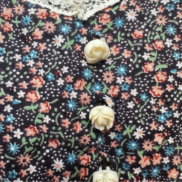 Vintage Montgomery Ward Prairie/ Gunne Sax Style Floral and Lace Dress Size 9 - Picture 4 of 13